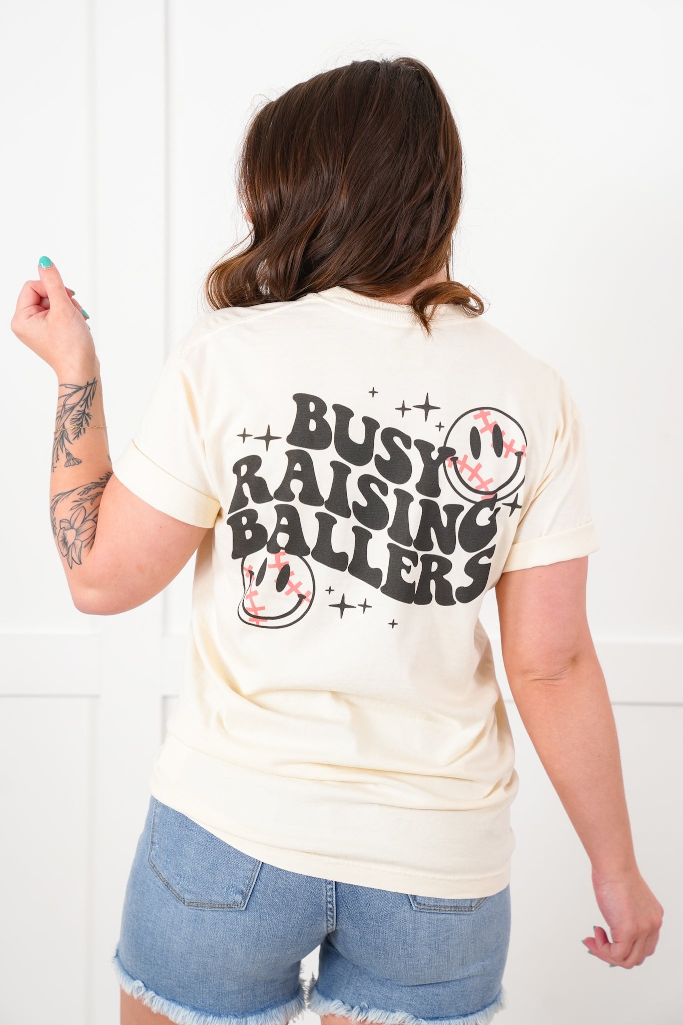 Plus/Reg Short Sleeve "Busy Raising Ballers" Baseball Graphic Tee