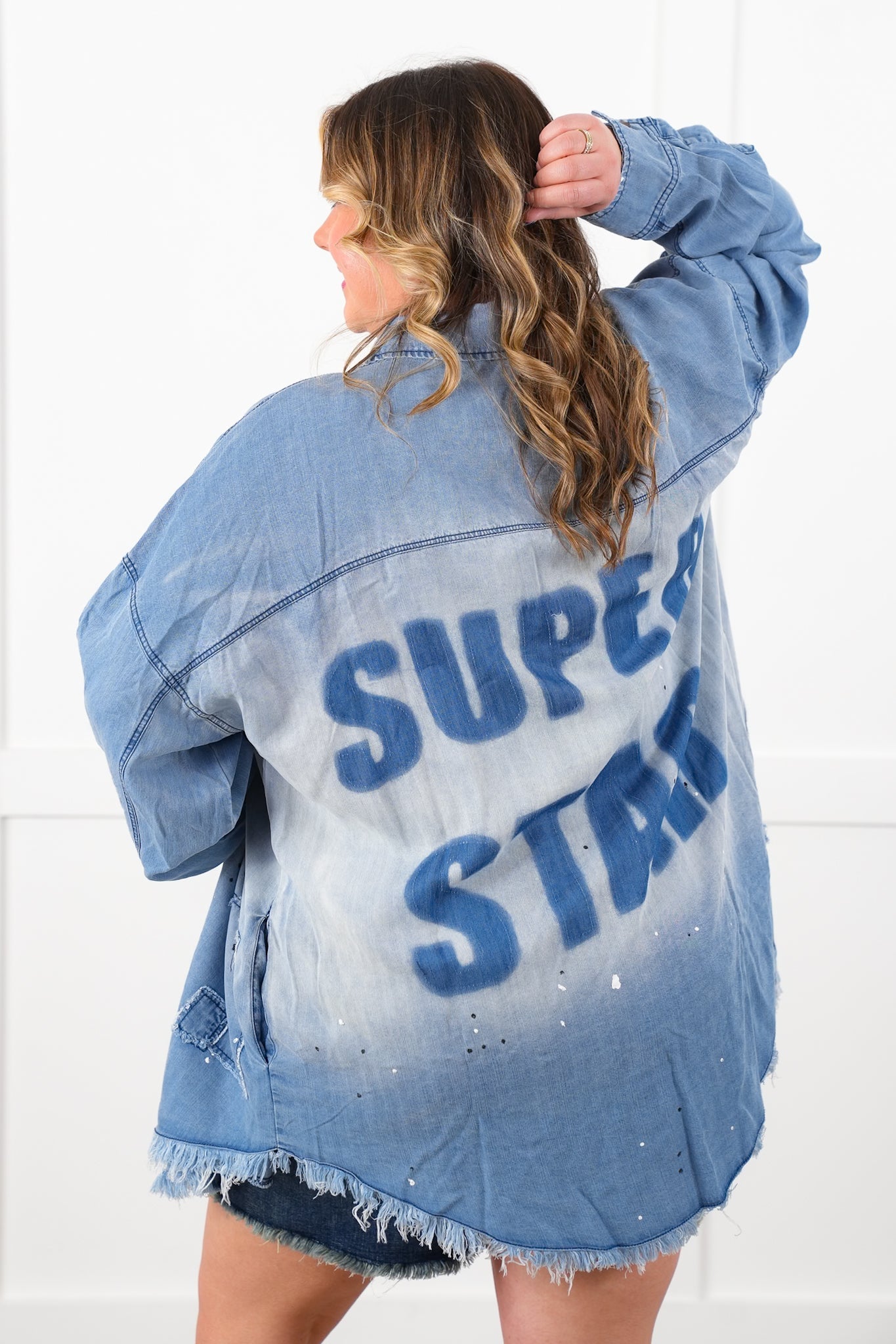 Paint Splatter Long Sleeve Shirt with "Super Star" Detail