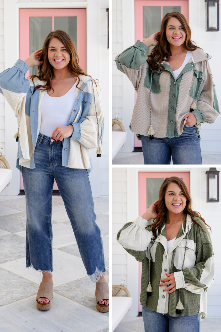 POL Thermal Long Sleeve Button Down Hooded Shacket