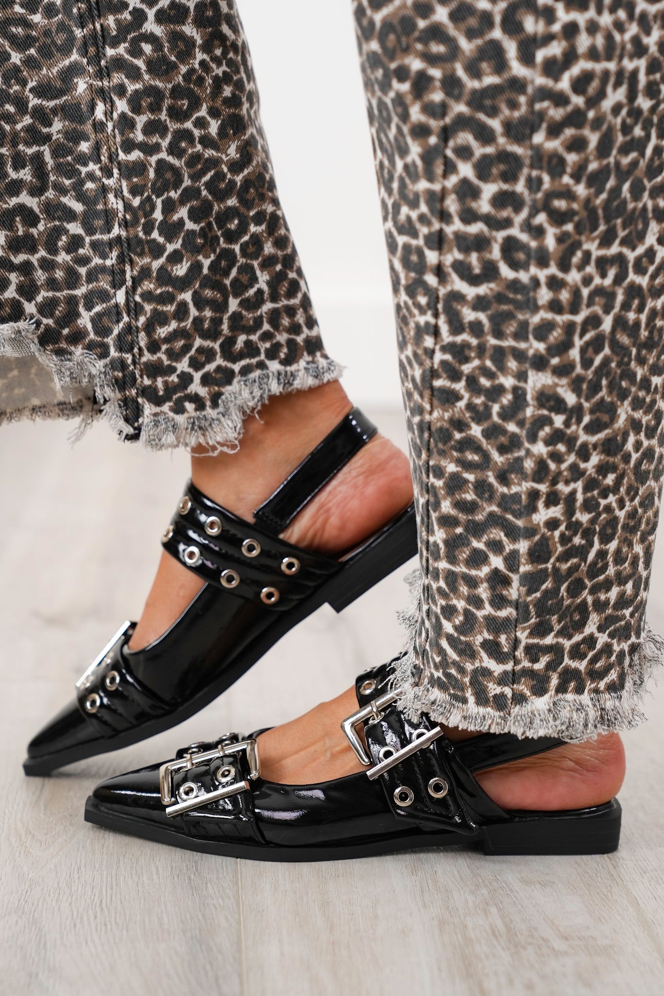 Glossy Sling Flats with Studded Adjustable Straps