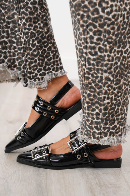 Glossy Sling Flats with Studded Adjustable Straps