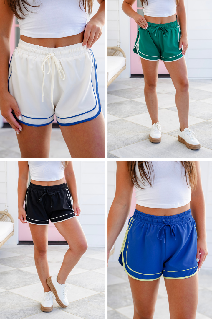 Solid Elastic Waist Shorts with Stripe Detail