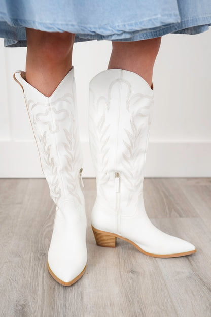 High Western Embroidered Block Heel Boots