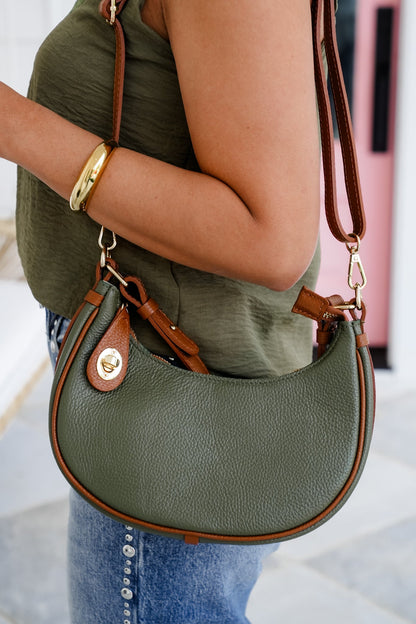 Pebbled Leather Handbag with Turn Lock