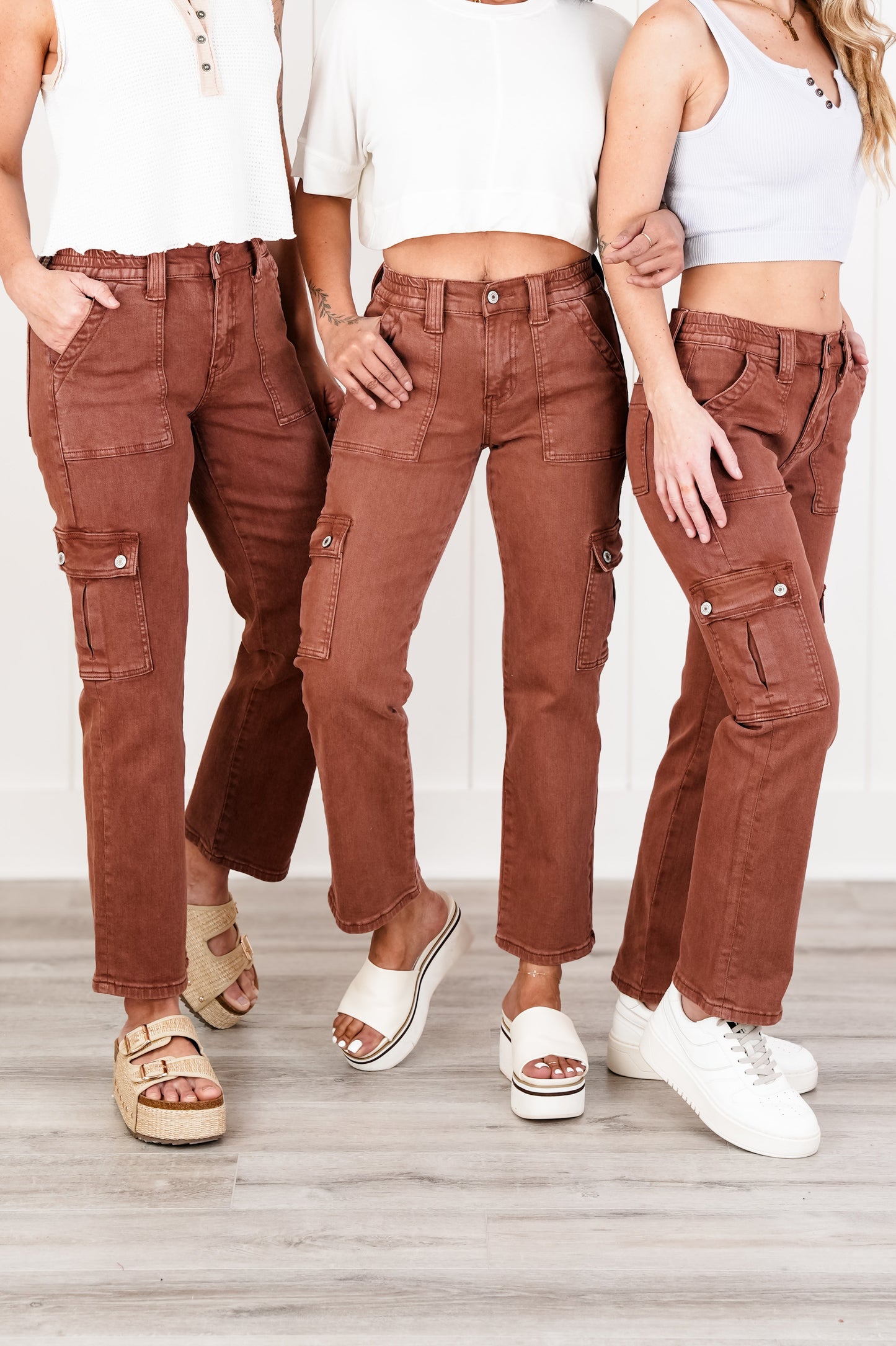Vervet High Rise Brick Cargo Pocket Straight Leg Jeans