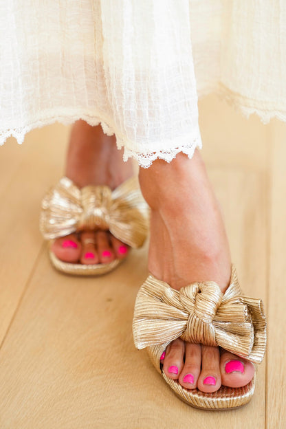 MIA Chic Pleated Open Toe Mule with Knotted Bow