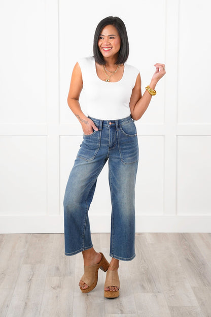 Judy Blue The Perfect Fit High Rise Wide Leg Crop Jeans