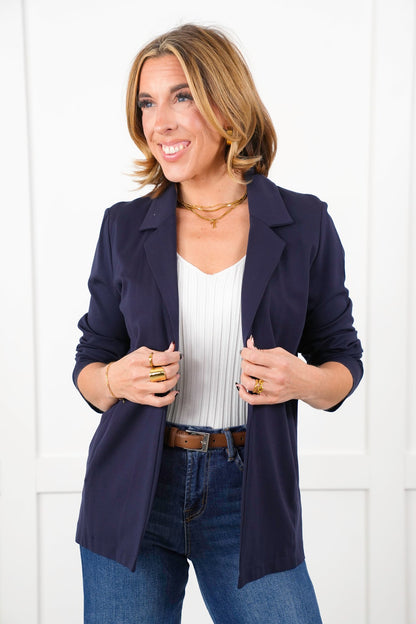 Long Sleeve Open Front Knit Blazer