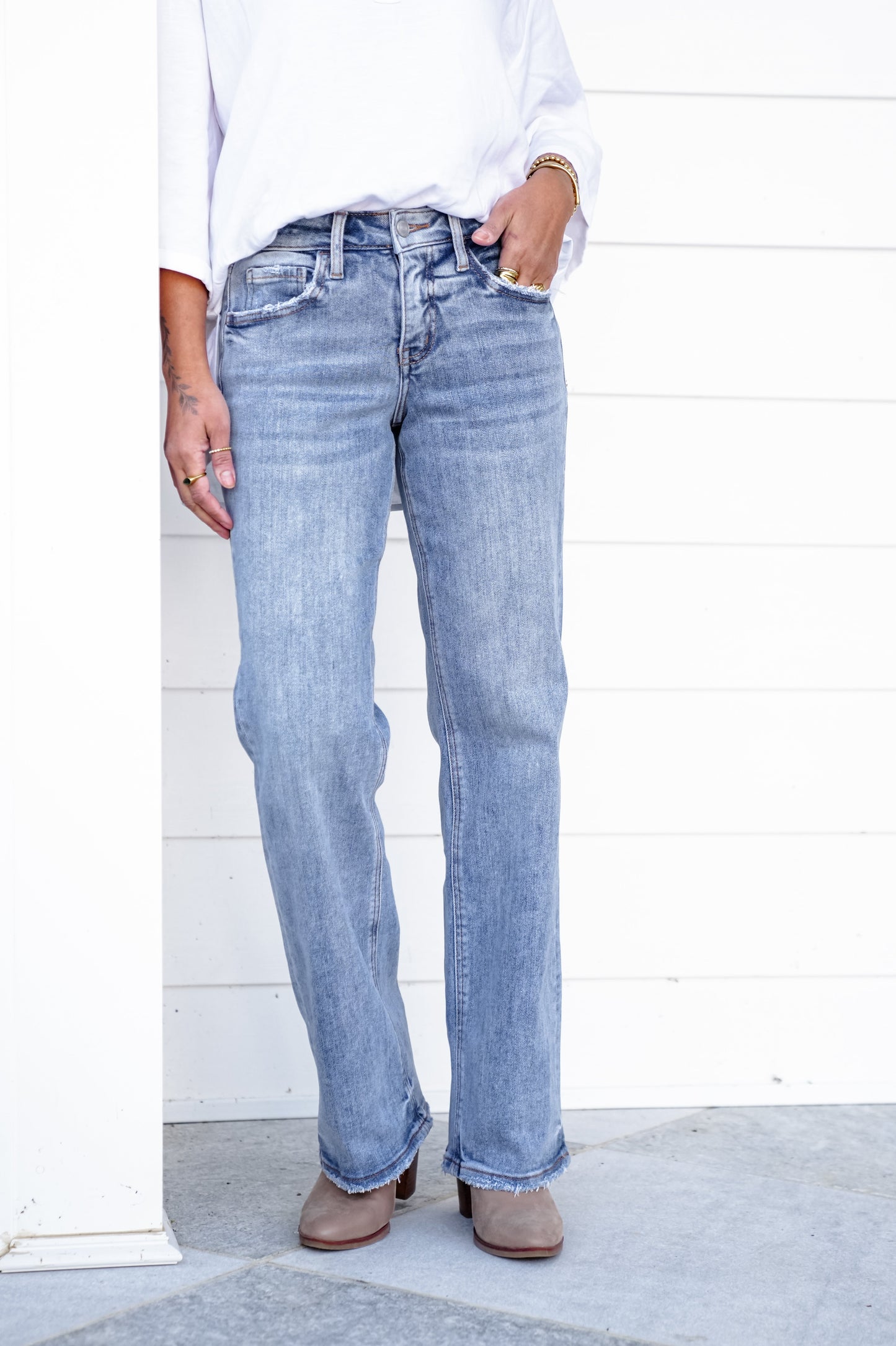 Lovervet Mid Rise Medium Wash Tummy Control Dad Jean