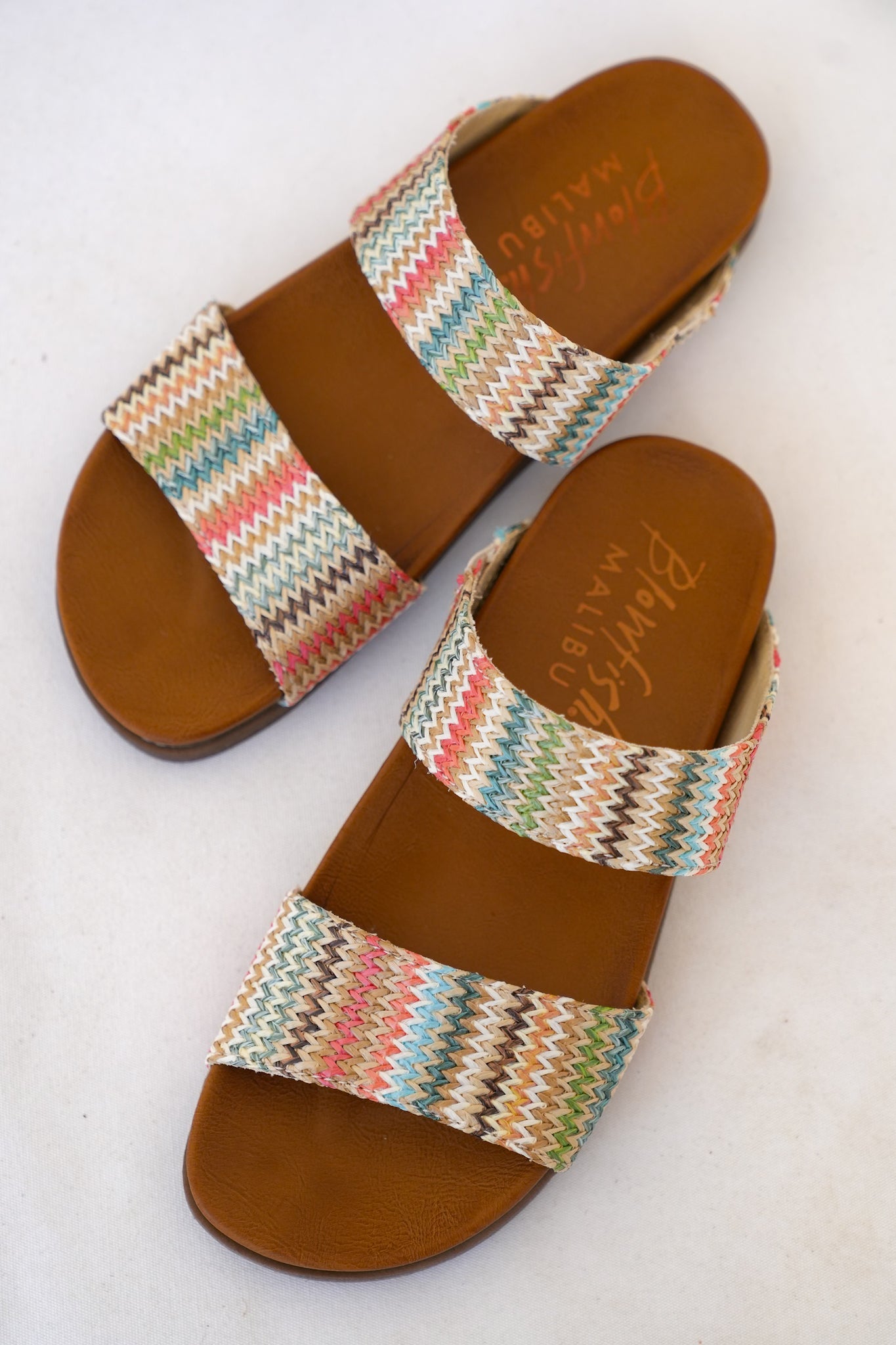 Blowfish Woven Slide Sandals with Colorful Zigzag Straps