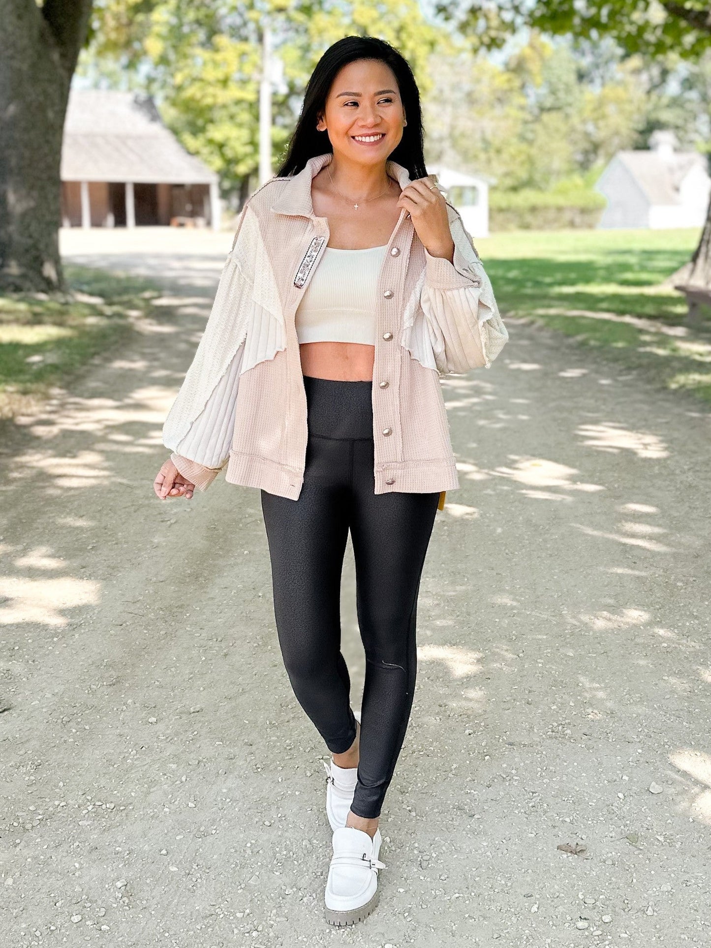 POL Thermal Knit Long Sleeve Button Down Shacket