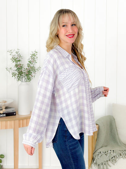 Lavender Plaid Long Sleeve Button Down Shirt