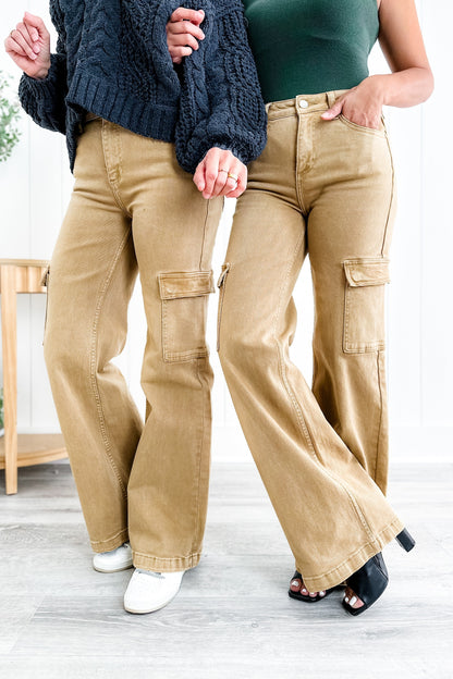 Rise Love you a Latte Mocha High Rise Wide Leg Cargo Jeans