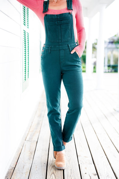 Judy Blue High Rise Teal Double Cuffed Boyfriend Overalls