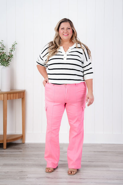 Judy Blue High Rise Pink Garment Dyed Cargo Straight Leg Jeans