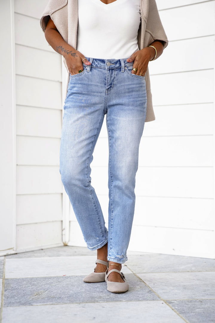Mica Girl on the GO Mid Rise Light Wash Jeans