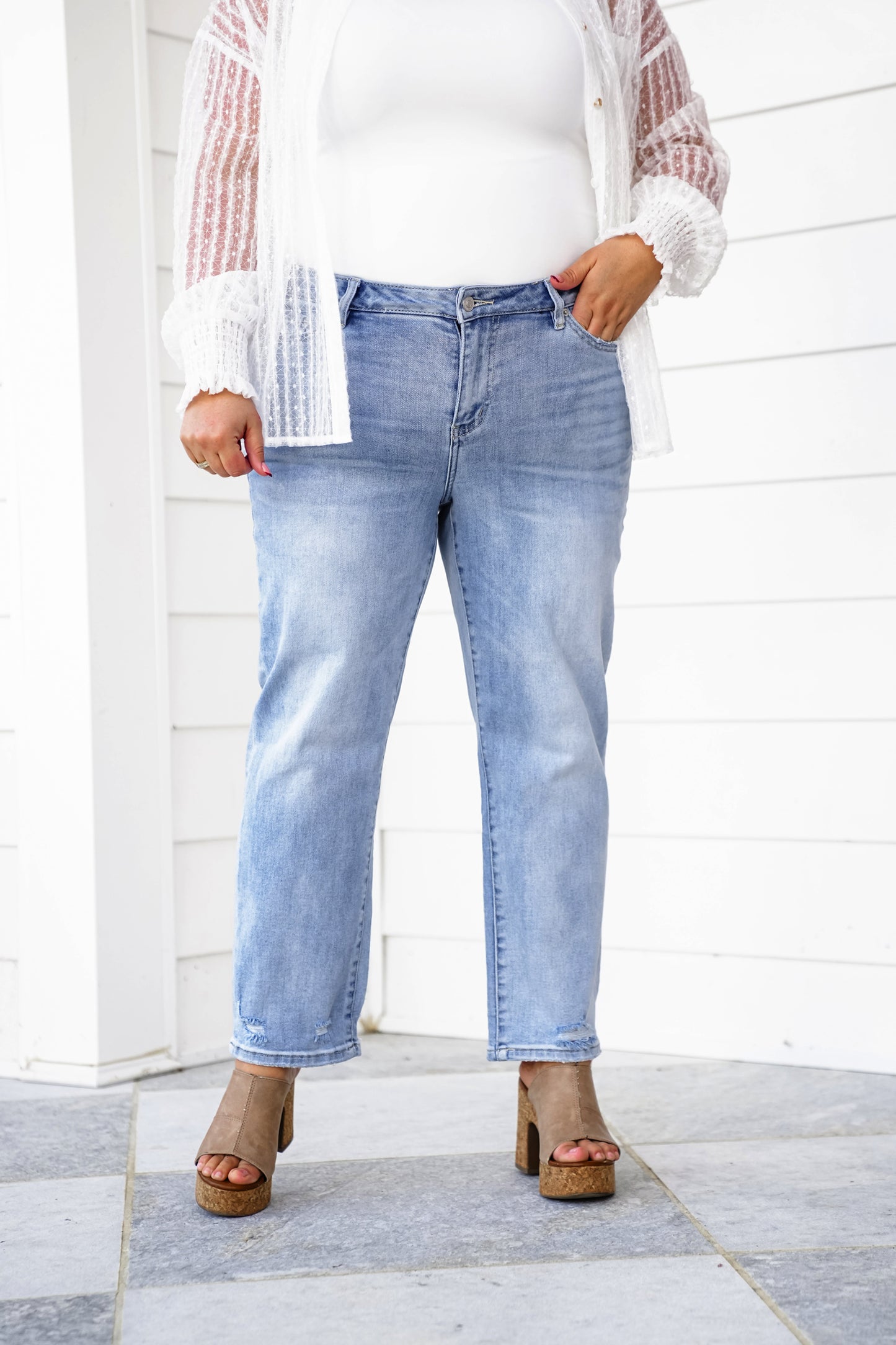 Mica Girl on the GO Mid Rise Light Wash Jeans