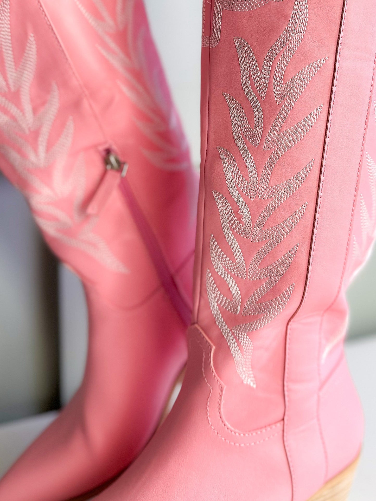Western Style Boots with Stitch Detail & Side Zipper