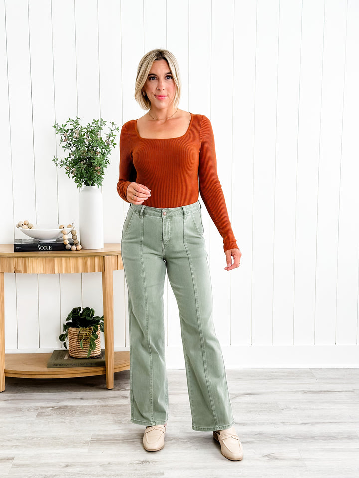 Judy Blue Working Girl Sage High Rise  Front Seam Straight Leg Jeans