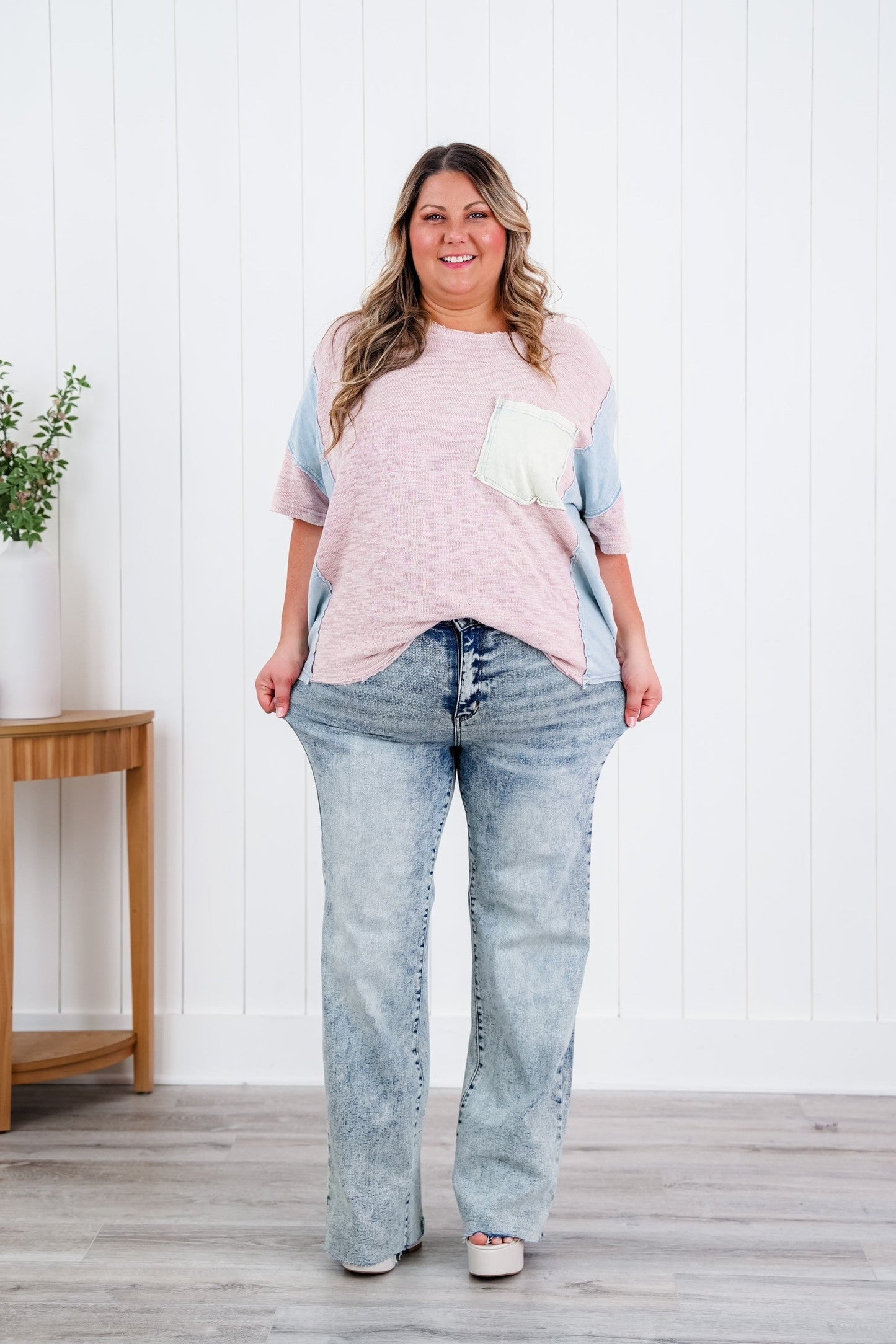 Judy Blue  Bad Blood High Rise Light Mineral Wash Raw Hem Wide Leg Jeans