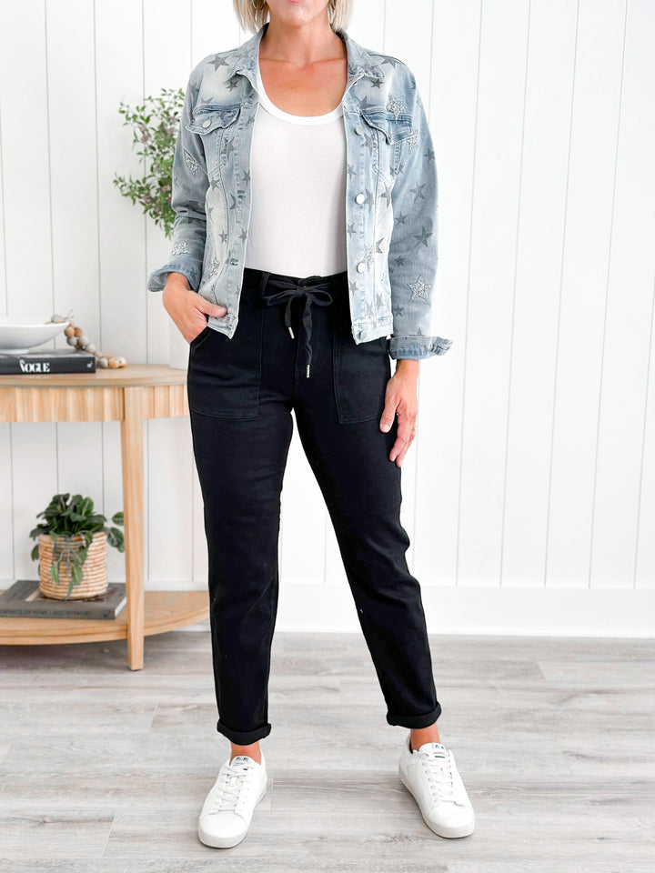Judy Blue Airplane Mode High Rise Jet Black Double Roll Cuff Jogger