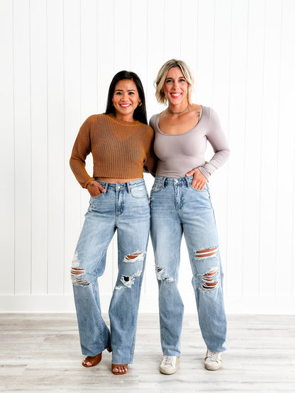 Judy Blue Cruel Summer High Rise Rigid 90s Destroyed Straight Leg Jeans