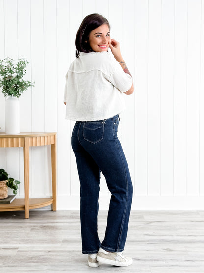 Judy Blue Straight Snatched High Rise Dark Wash Tummy Control Non Distressed Straight Leg Jeans