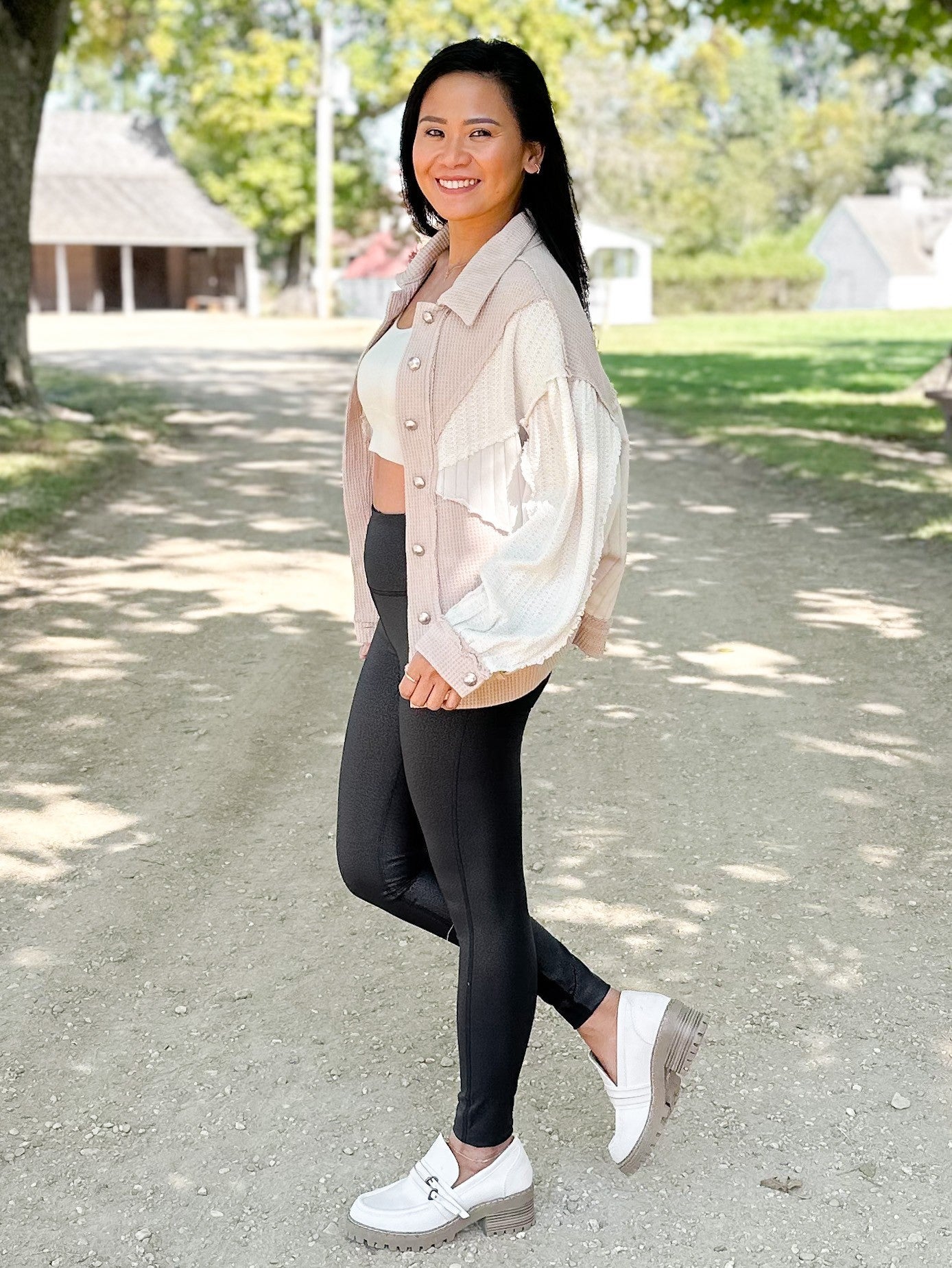 POL Thermal Knit Long Sleeve Button Down Shacket