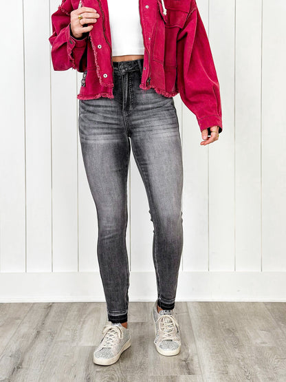 Judy Blue 50 Shades of Grey High Rise Grey Wash Tummy Control Skinny Jeans With Release  Hem