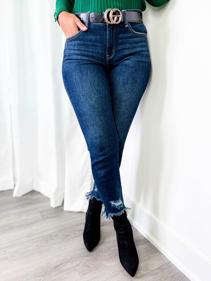 Judy Blue Dark Wash Mid Rise Distressed Slim Fit Jeans