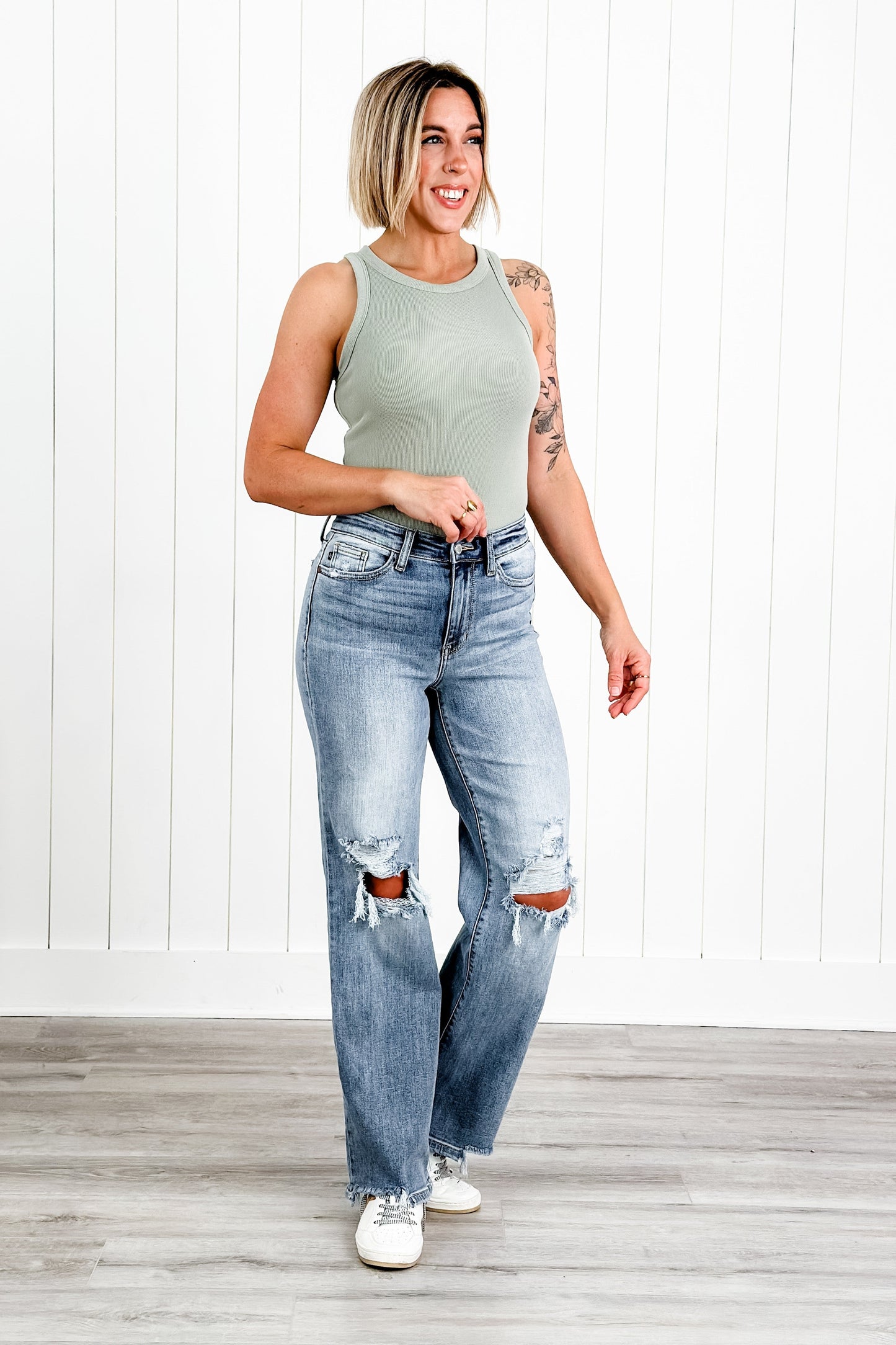 Judy Blue Wonderwall High Rise 90s Destroyed Knee Straight Leg Jeans