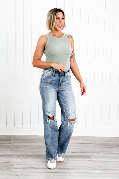 Judy Blue Wonderwall High Rise 90s Destroyed Knee Straight Leg Jeans