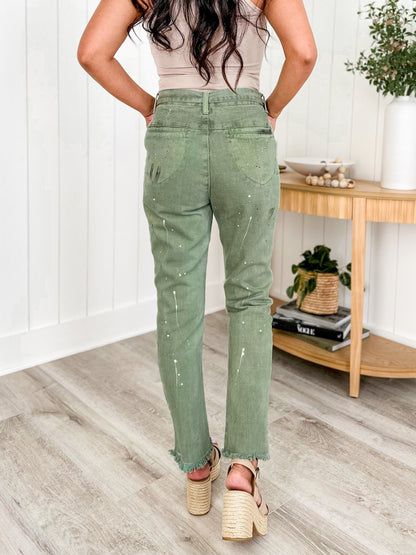 Risen Vintage Paint Splattered Slouch 100% Cotton Olive Pants