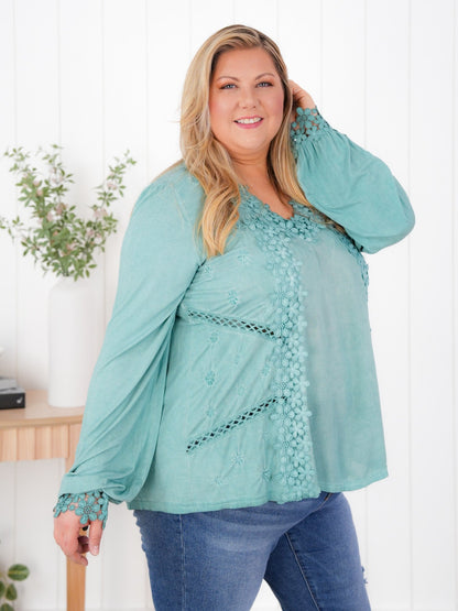 Restocks! POL Floral Embroidered Long Sleeve V-Neck Top (Multiple Colors)