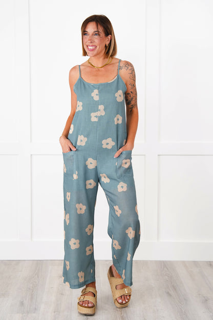Retro Floral Sleeveless Jumpsuit (Multiple Colors)