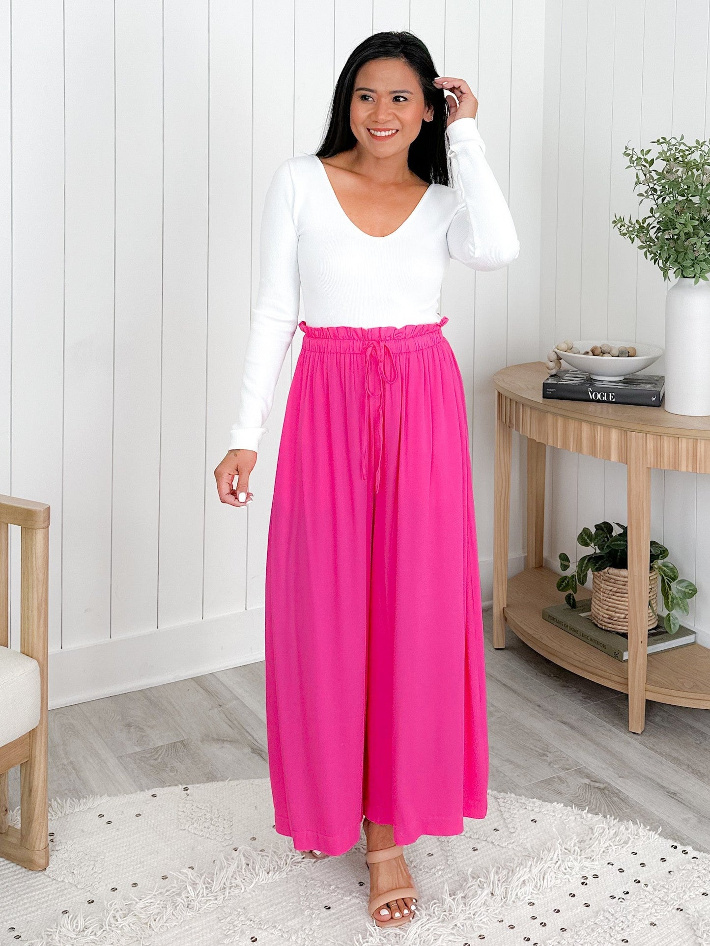 Elastic Waist Wide Leg Pants With Side Pockets (Multiple Colors)