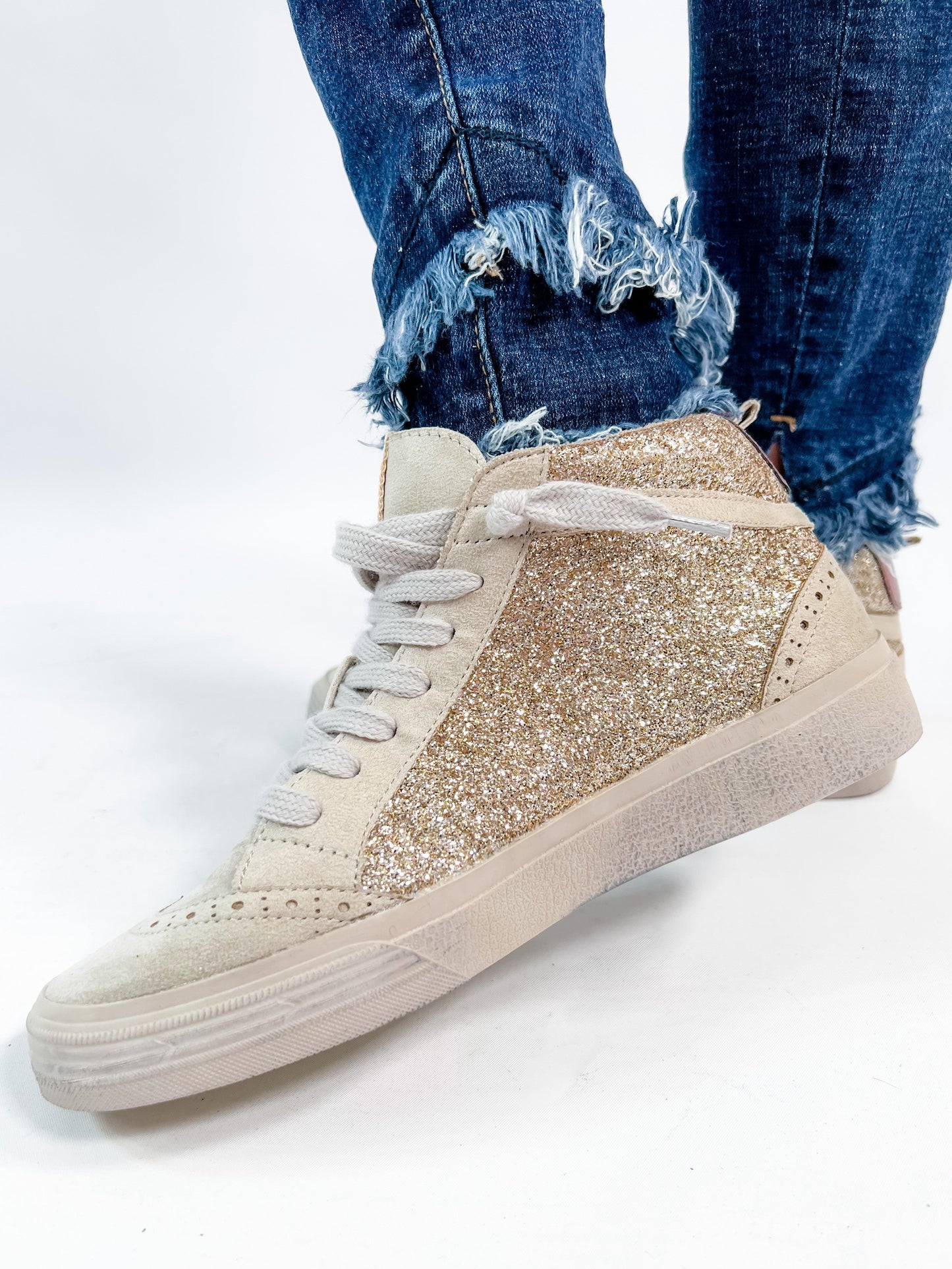 Shu Shop Gold Glitter with White Star Detail Hi-Top Sneakers