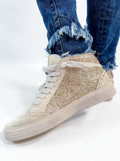 Shu Shop Gold Glitter with White Star Detail Hi-Top Sneakers