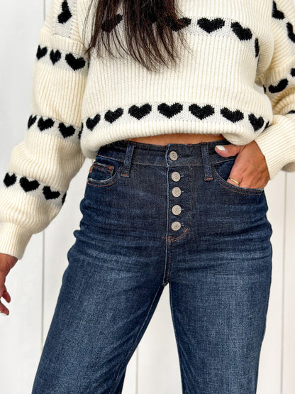 Judy Blue  Work Can Wait High Rise Dark Wash Button Fly Straight Leg Jeans