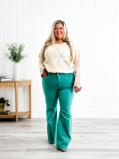 Judy Blue Breakfast at Tiffany's Topaz High Rise Tummy Control Flare Jeans