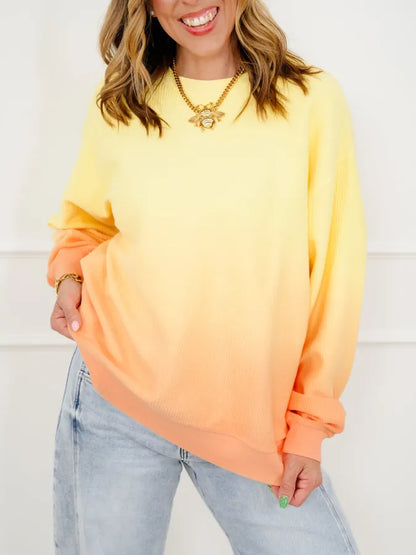 Plus/Reg Dip Dyed Corded Long Sleeve Pullover Top