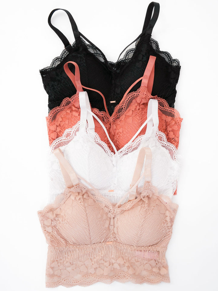Plus/Reg Lace Bralette With Criss Cross Detail