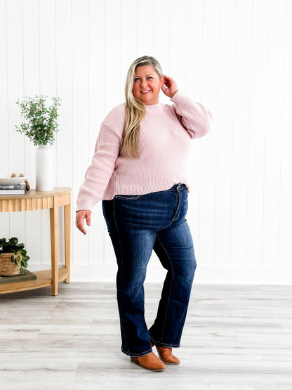 Risen Dark Wash High Rise Cropped Straight Leg Jeans