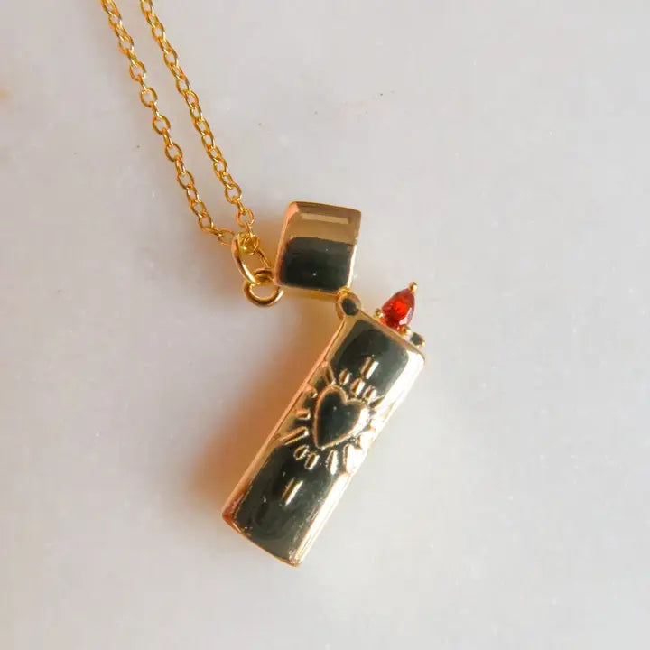 Lighter Charm Necklace With Gemstone