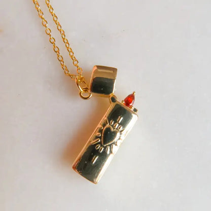 Lighter Charm Necklace With Gemstone