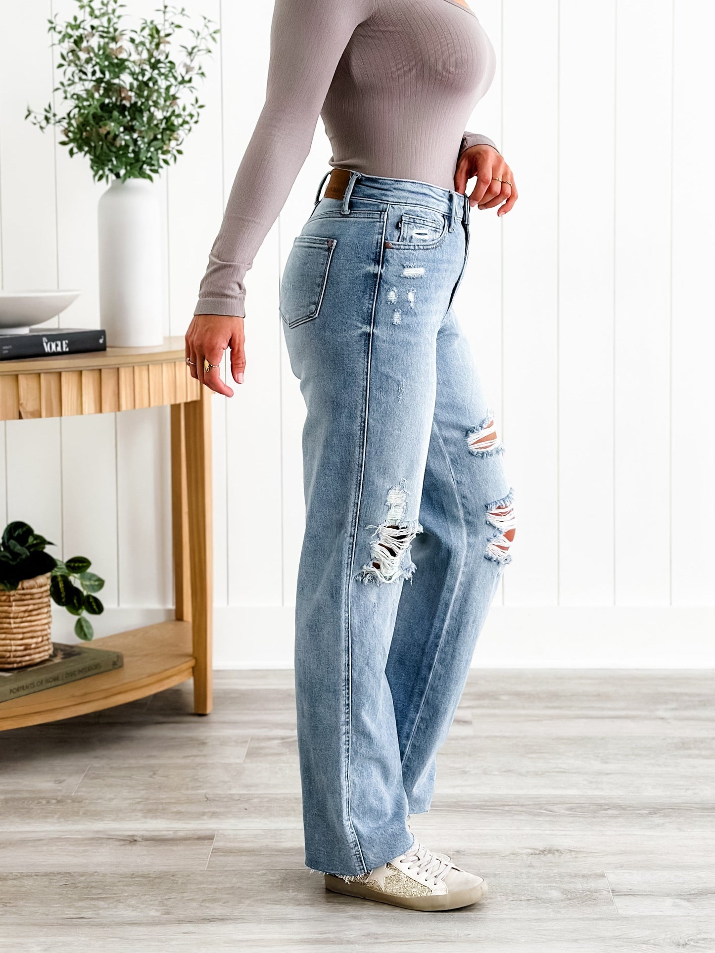 Judy Blue Cruel Summer High Rise Rigid 90s Destroyed Straight Leg Jeans