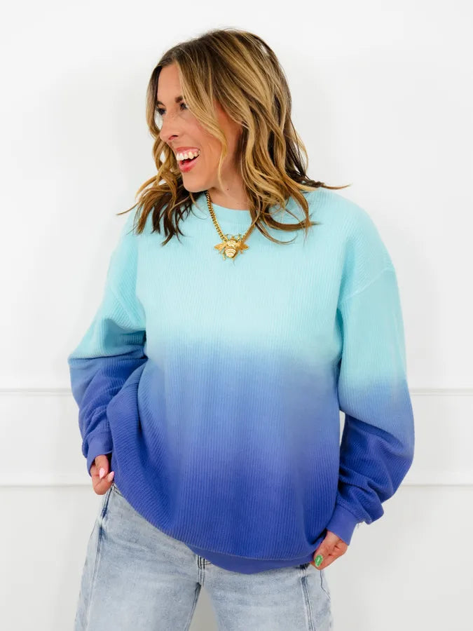 Plus/Reg Dip Dyed Corded Long Sleeve Pullover Top