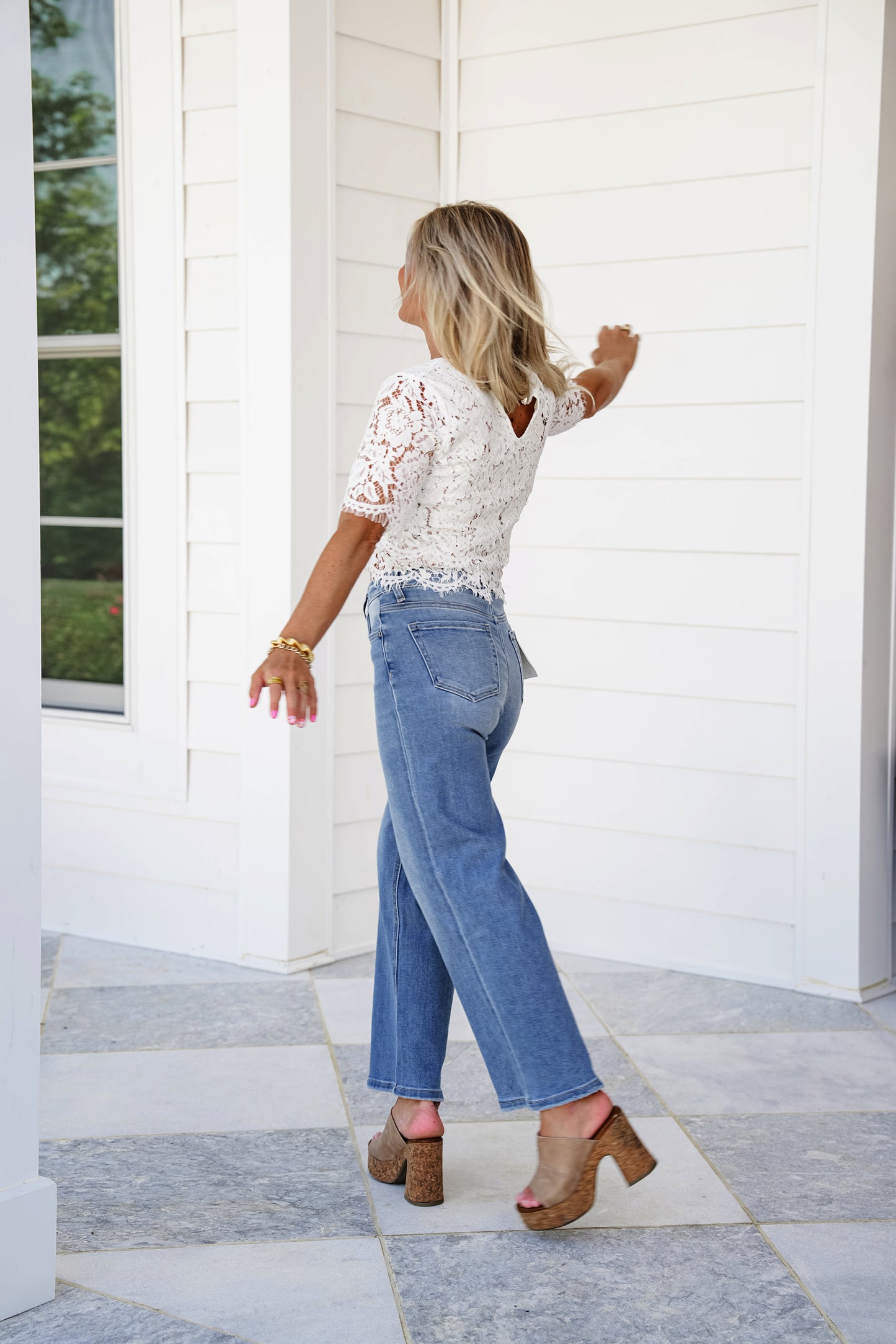 Lovervet High Rise Medium Wash Cropped Wide Leg Jeans