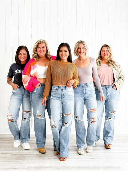 Judy Blue Cruel Summer High Rise Rigid 90s Destroyed Straight Leg Jeans