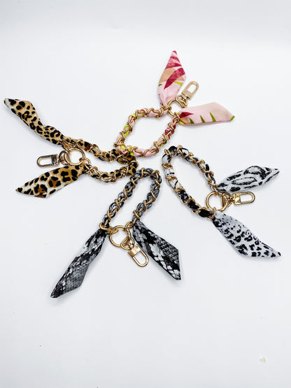 Scarf Bracelet with Gold Chain Wrapped On Key Chain